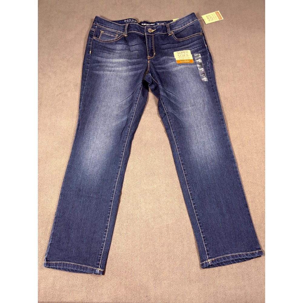 Sonoma Slim Straight Jeans Womens 14S Blue Whisker Denim Cotton Stretch Mid Rise